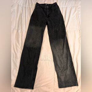Black Hollister Jeans, size: 00R, has different shades of black patches on legs